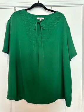 Monday Fun Smocked Tie-Neck Tunic in Green